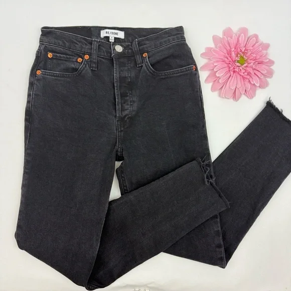 Re/Done Originals High Rise Ankle Crop Jeans: Faded Black Wash